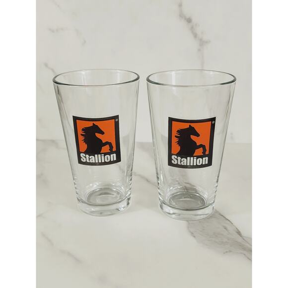 Italian Stallion Horse Pint Beer Clear Glass 16oz Drinkware 5 1/2" Tumbler x2 - Picture 1 of 12